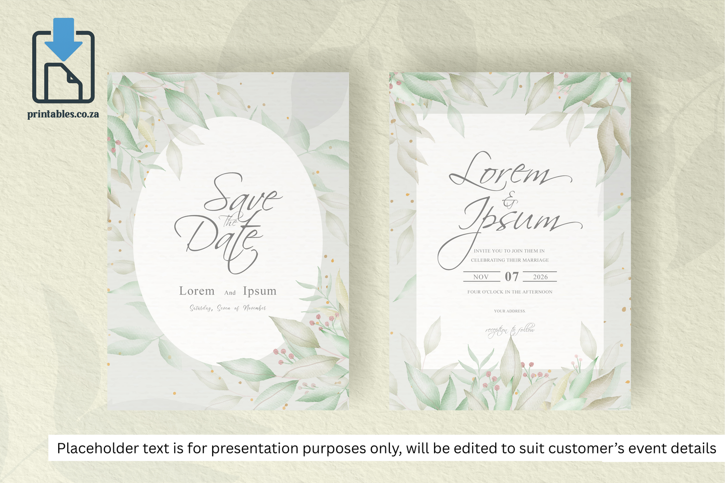 85 Foliage Frame Wedding Invitation Set
