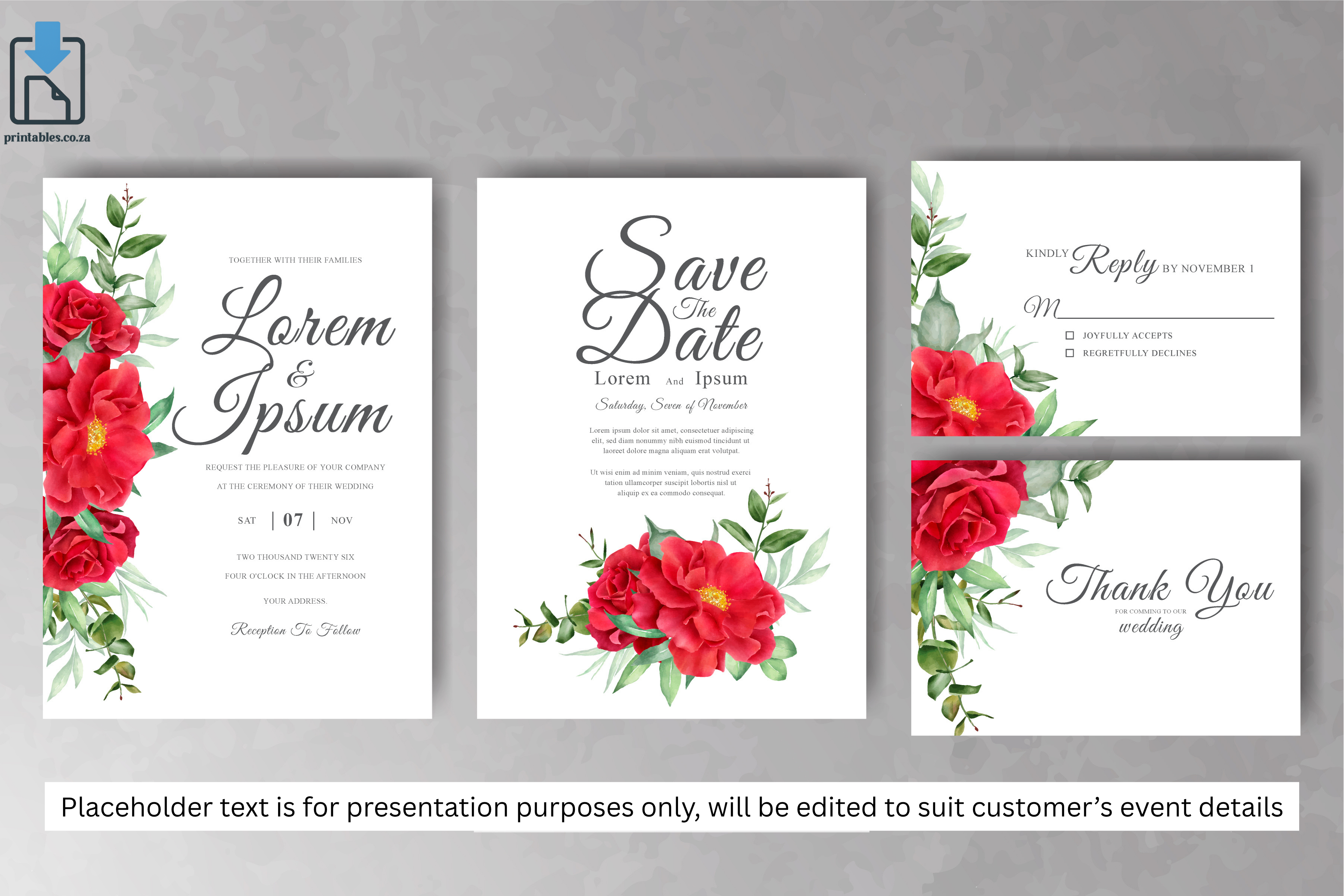 881 Floral Frame Wedding Invitation Set