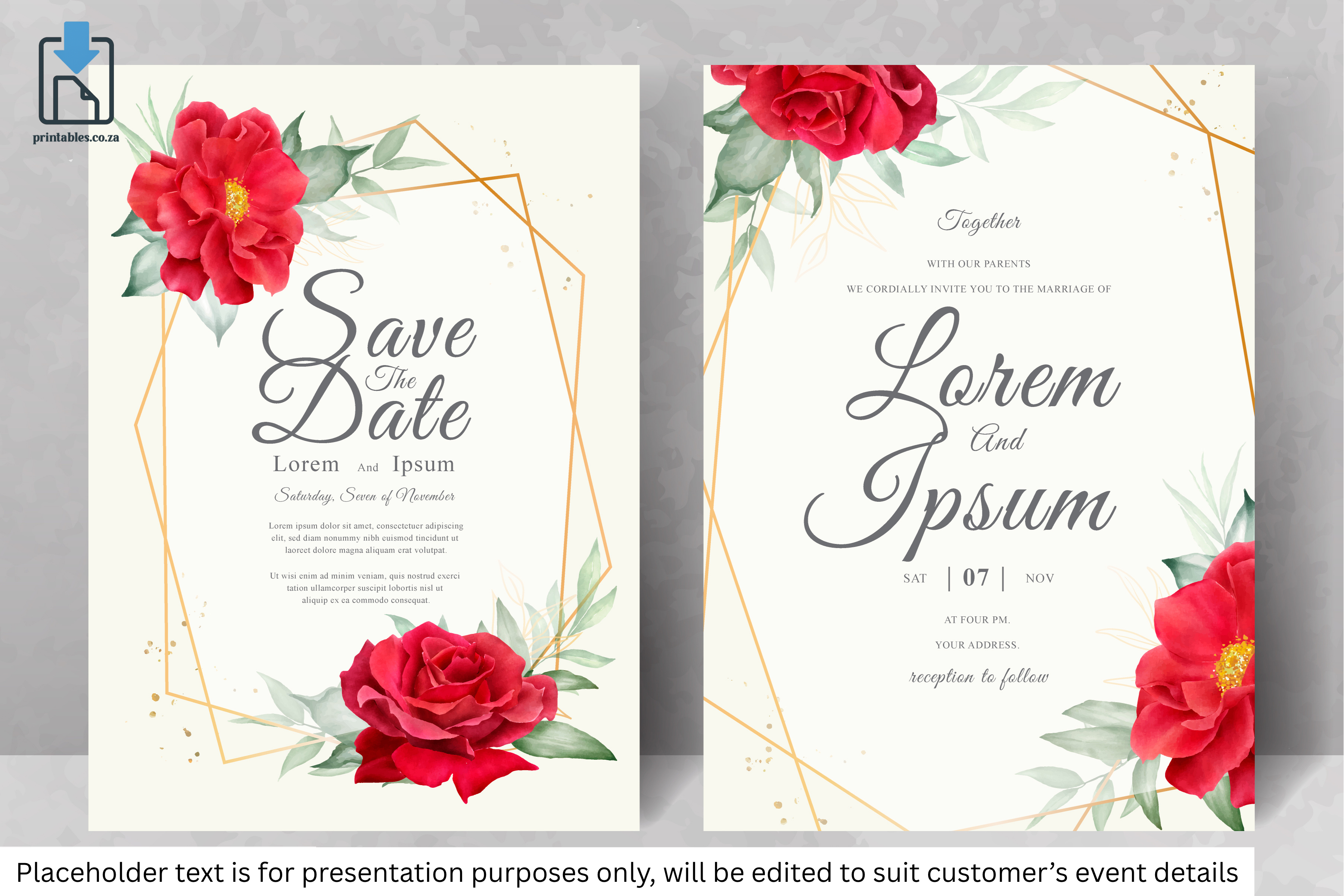 890 Floral Frame Wedding Invitation Set