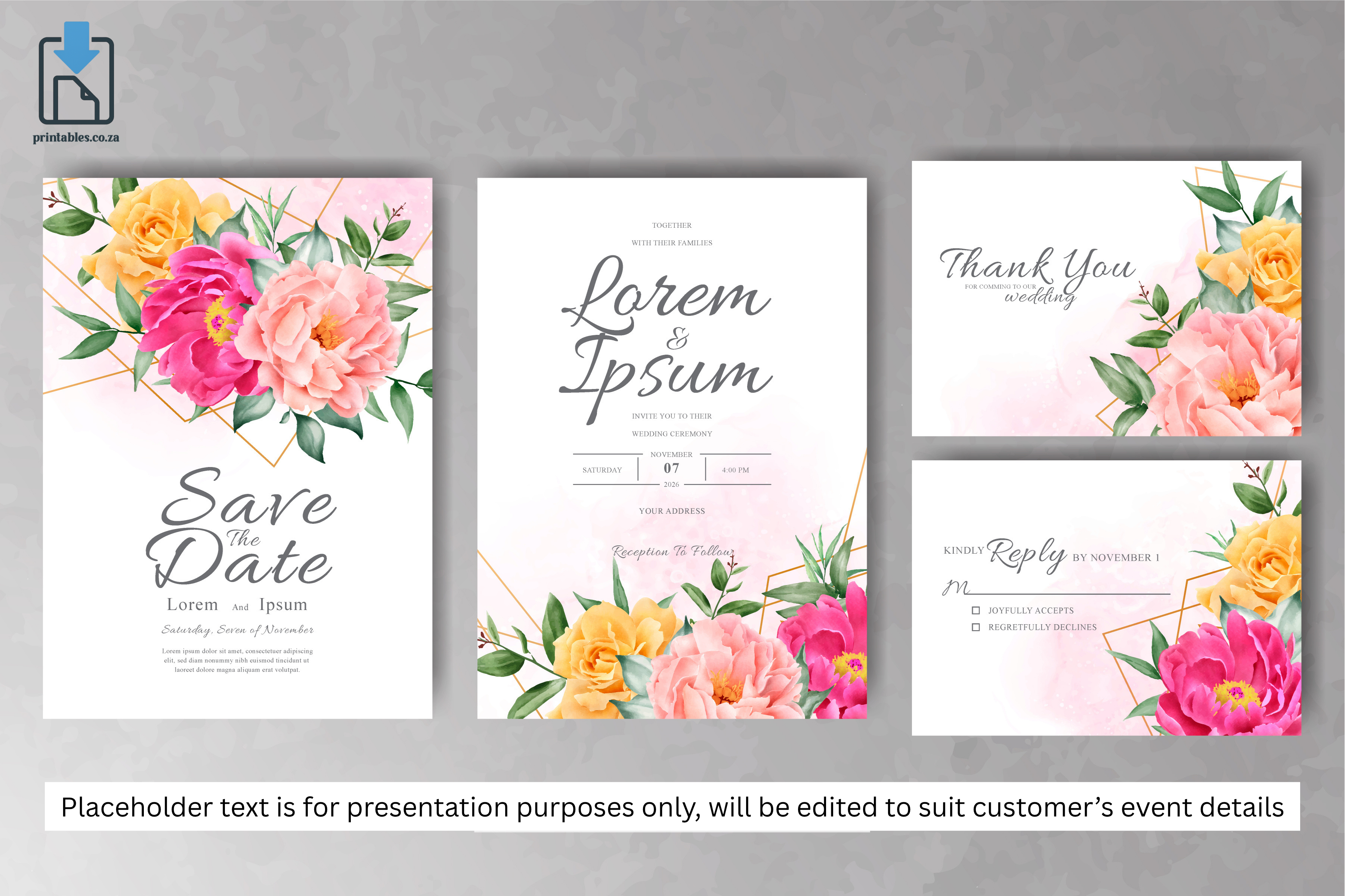 891 Floral Frame Wedding Invitation Set