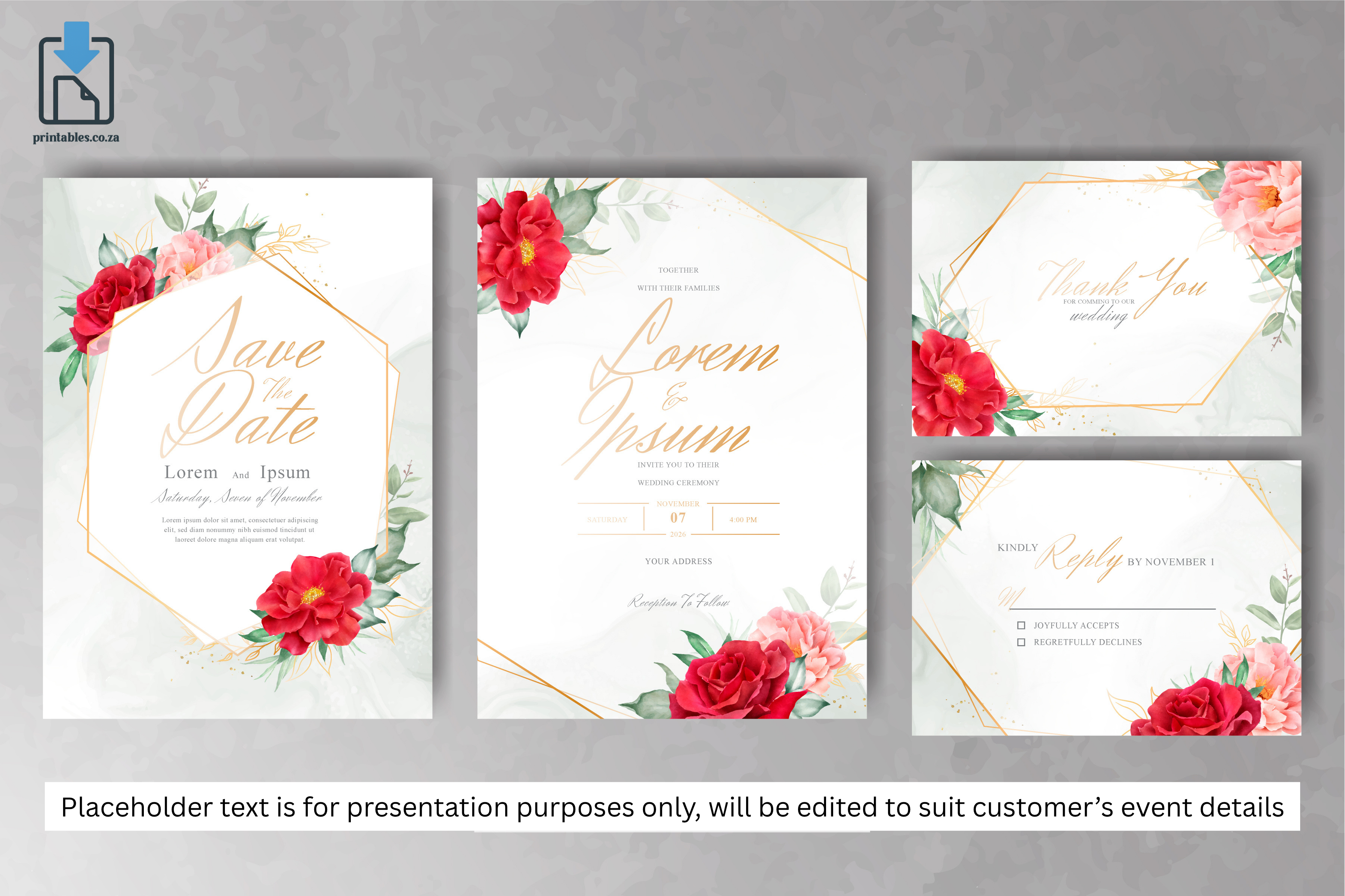 892 Floral Frame Wedding Invitation Set