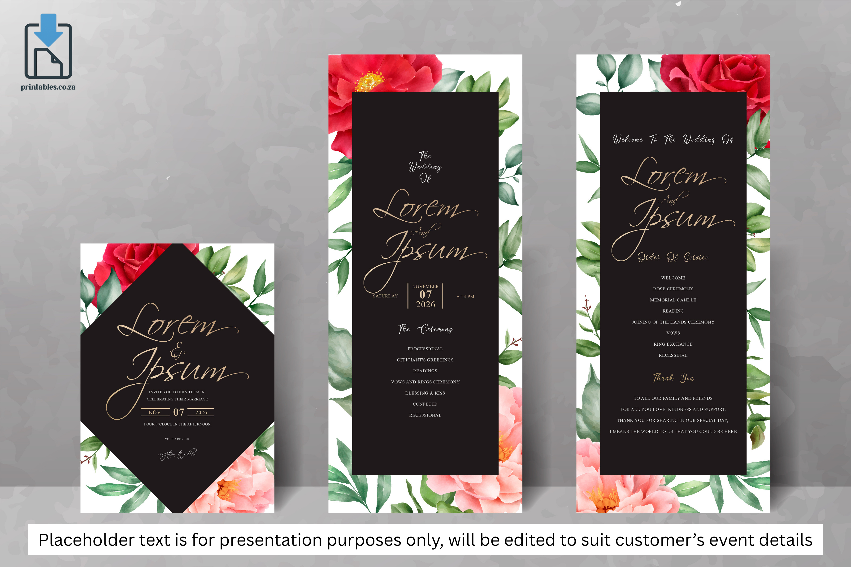 893 Floral Frame Wedding Invitation Set