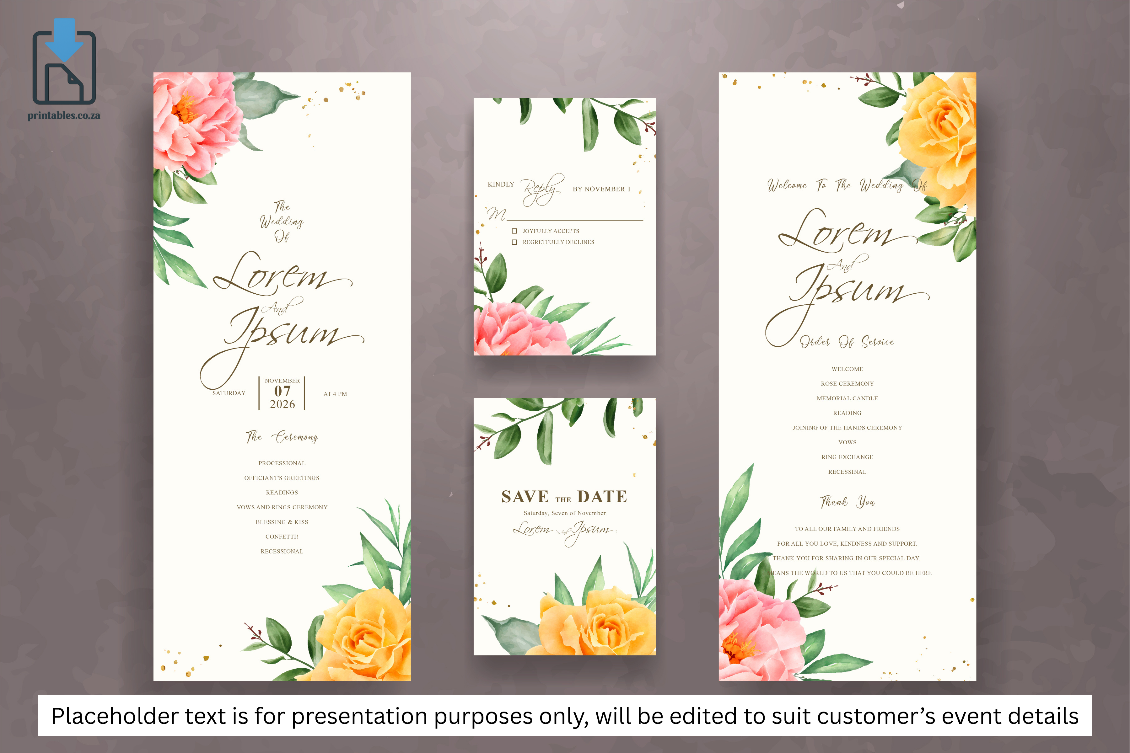 901 Floral Frame Wedding Invitation Set