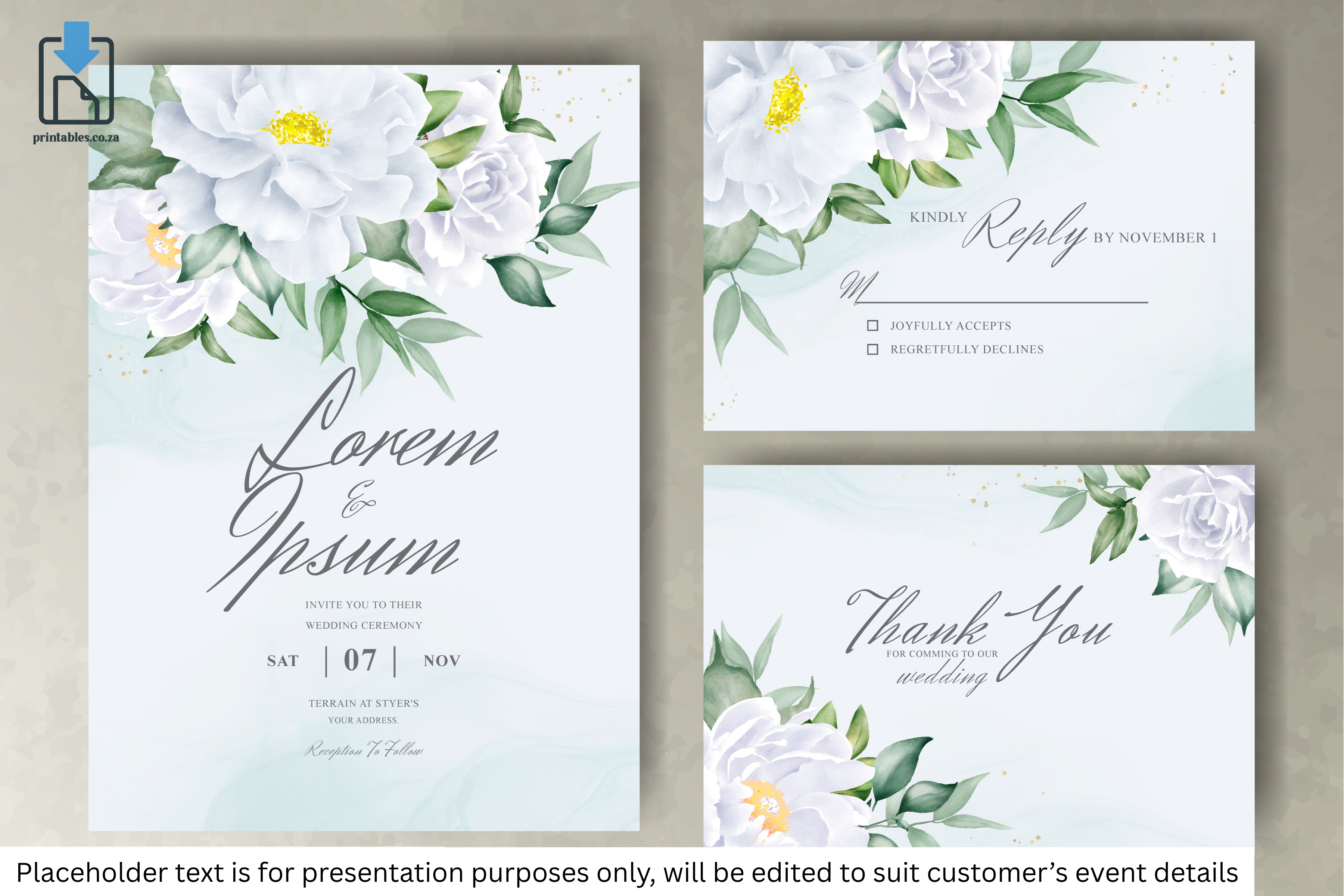 903 Floral Frame Wedding Invitation Set