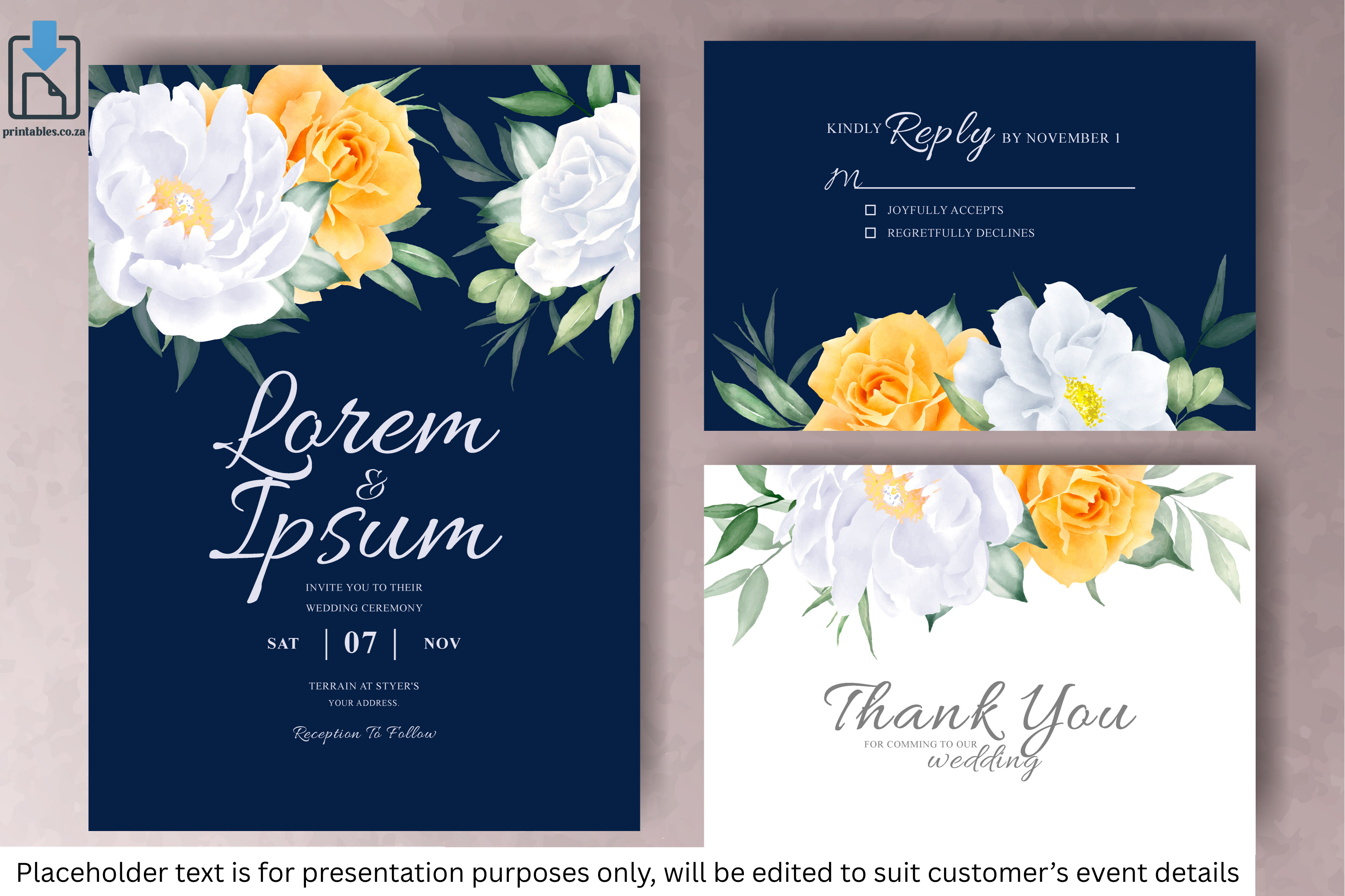 904 Floral Frame Wedding Invitation Set