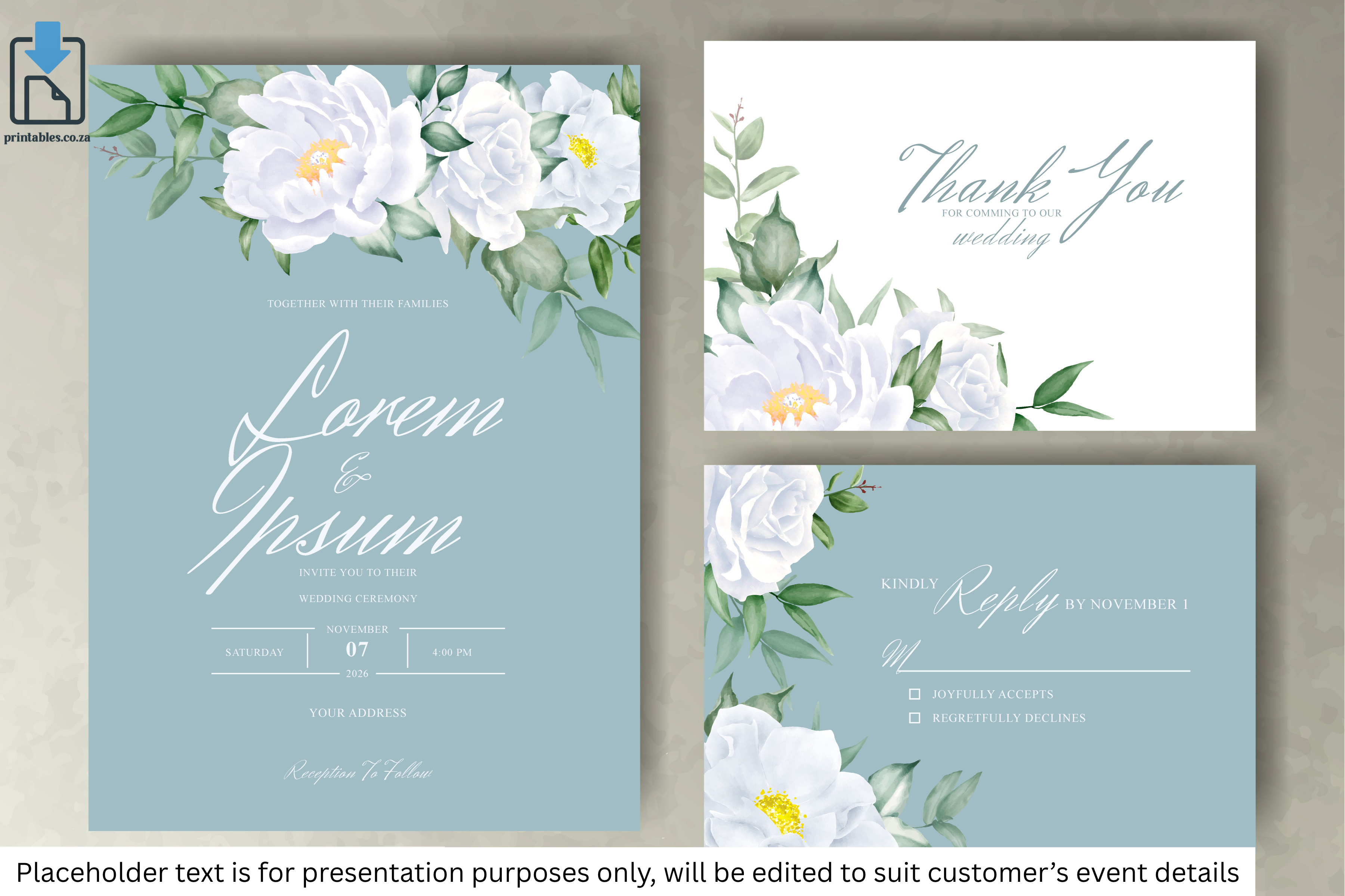 905 Floral Frame Wedding Invitation Set