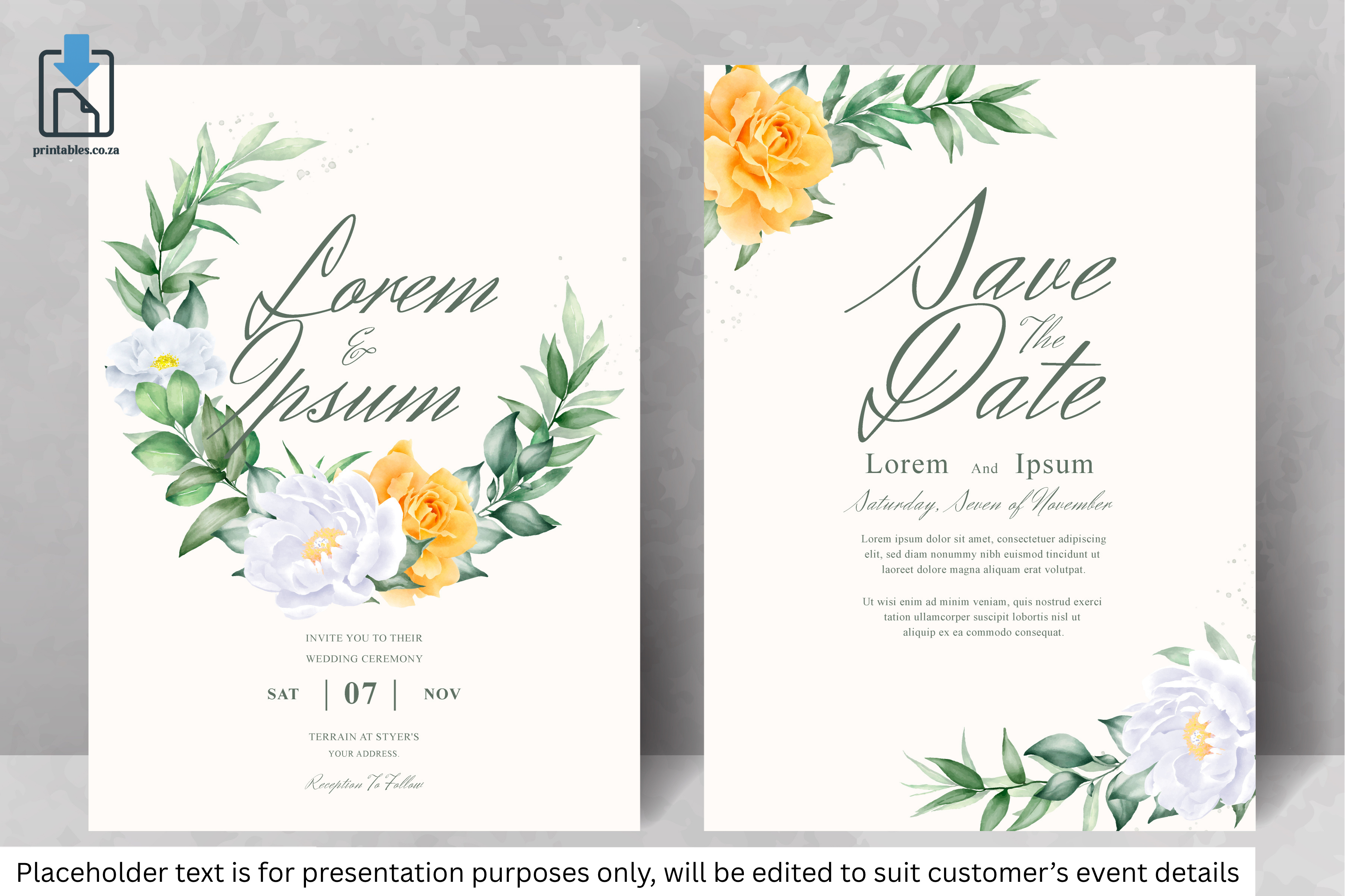 906 Floral Frame Wedding Invitation Set