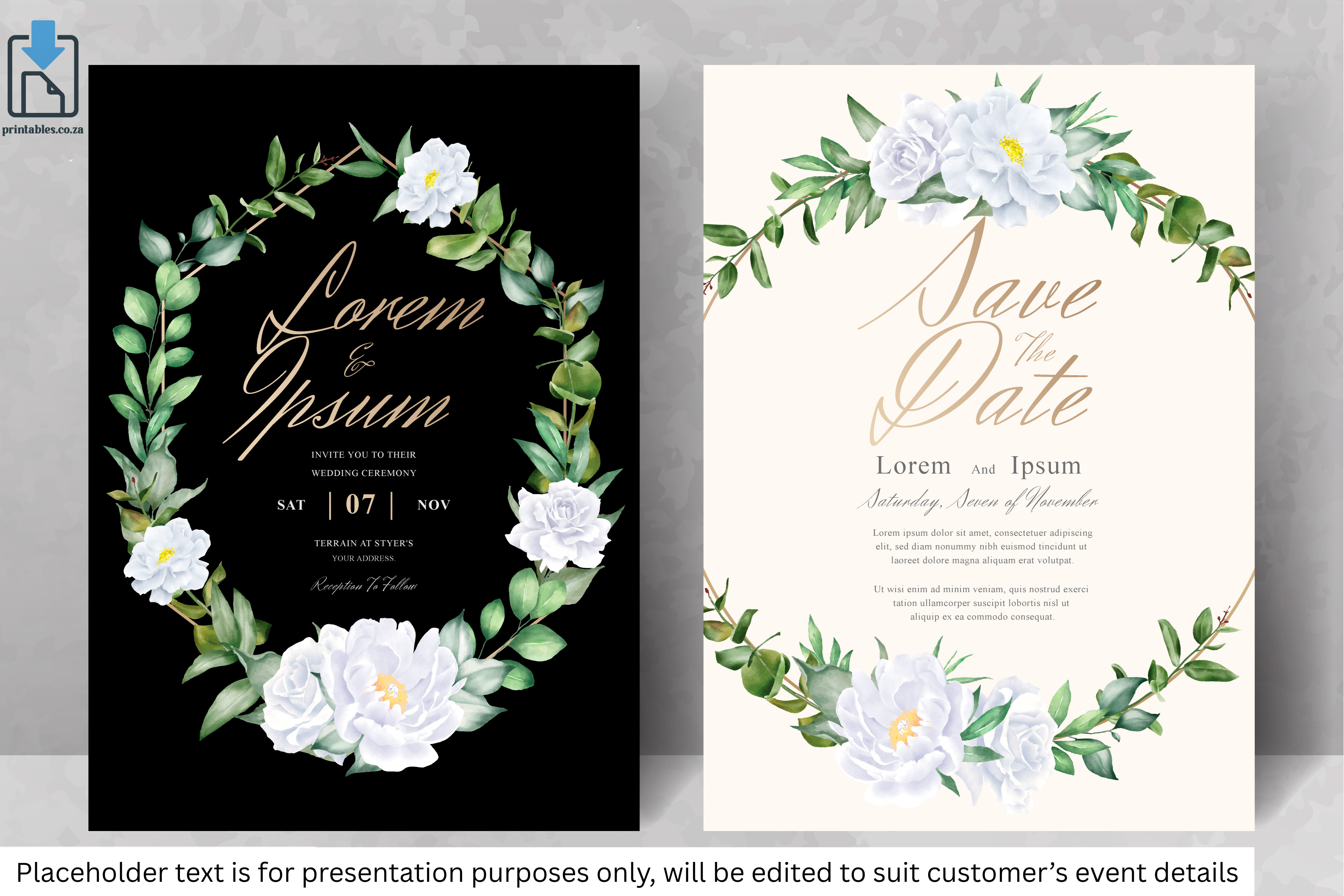 908 Floral Frame Wedding Invitation Set