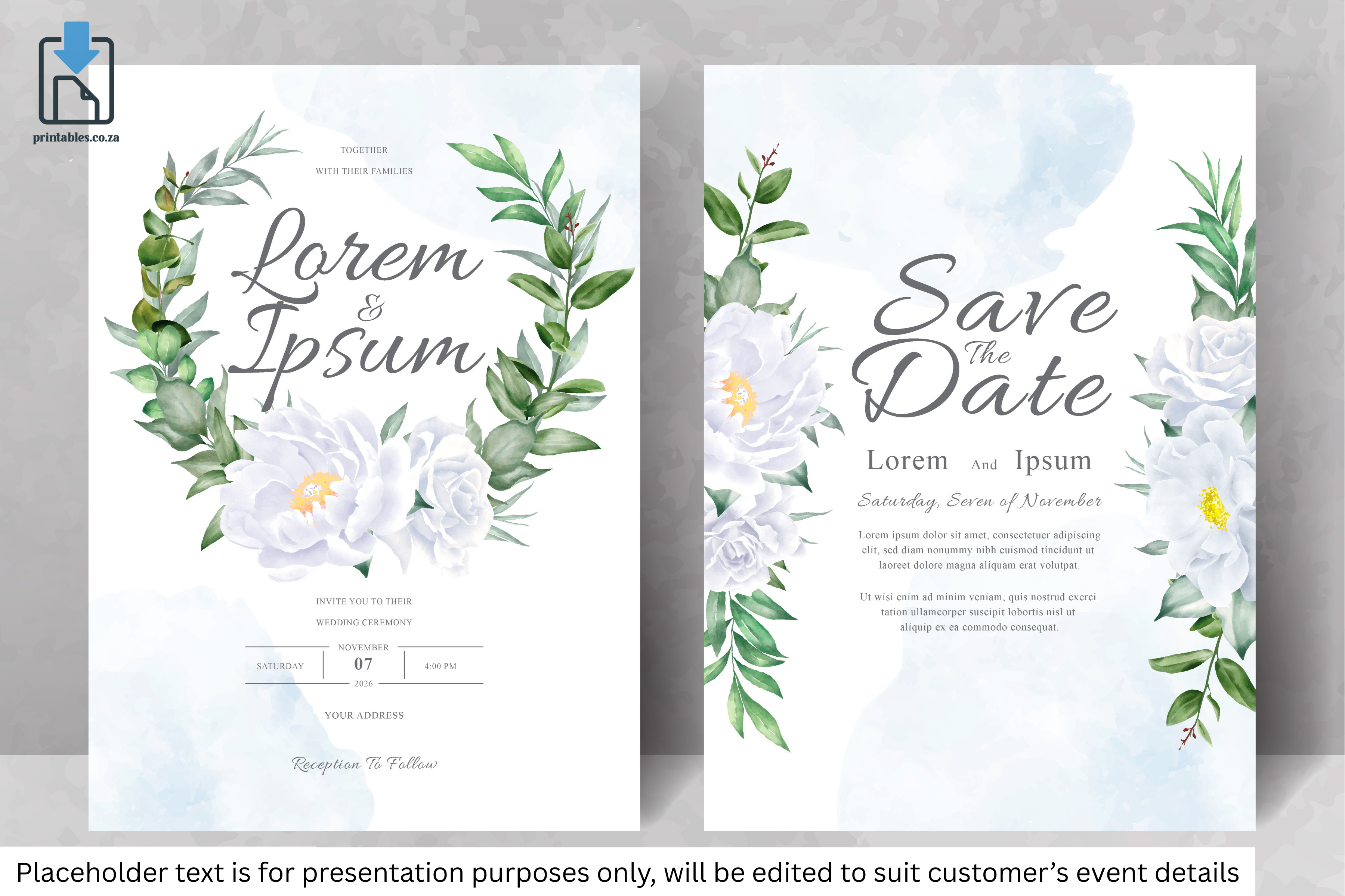 909 Floral Frame Wedding Invitation Set