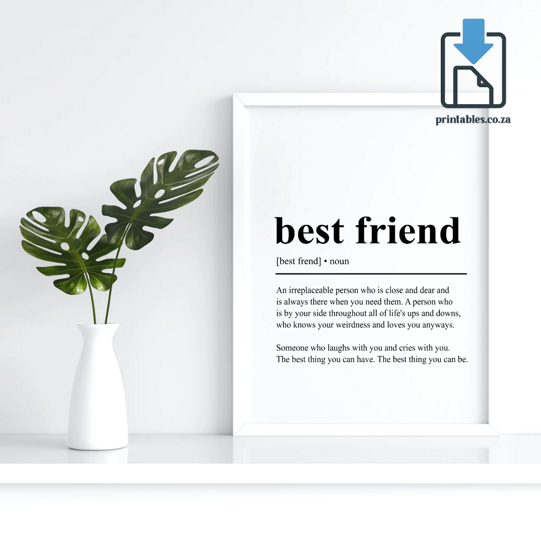 Best Friend Definition Wall Art, Best Friend Quote Decor, Printable Wall Art Gift for Home, PRINTABLE Wall Art, Digital Download