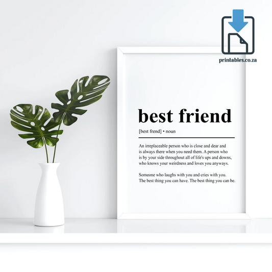 Best Friend Definition Wall Art, Best Friend Quote Decor, Printable Wall Art Gift for Home, PRINTABLE Wall Art, Digital Download