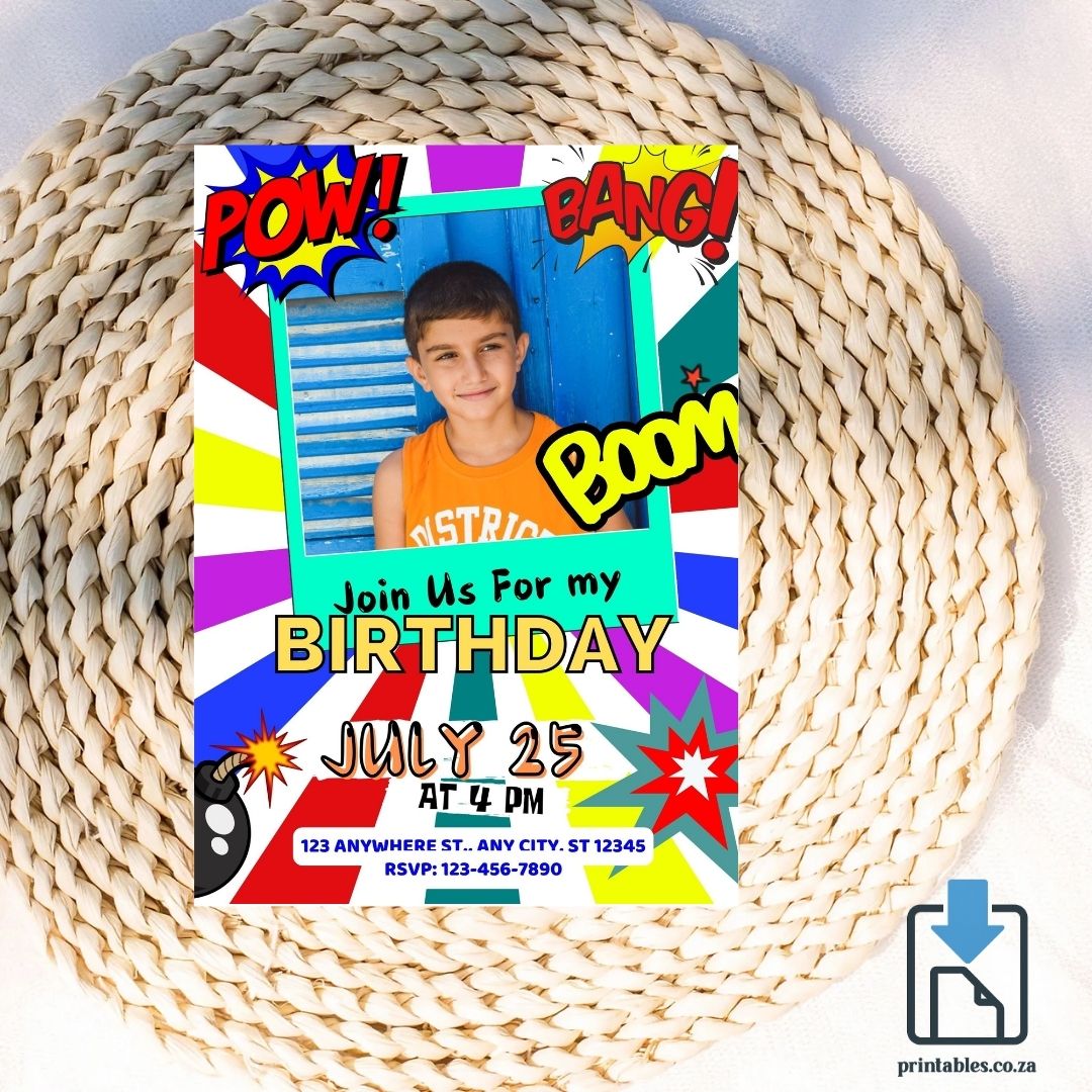 Boom Pow Bang Boys Party Invitation