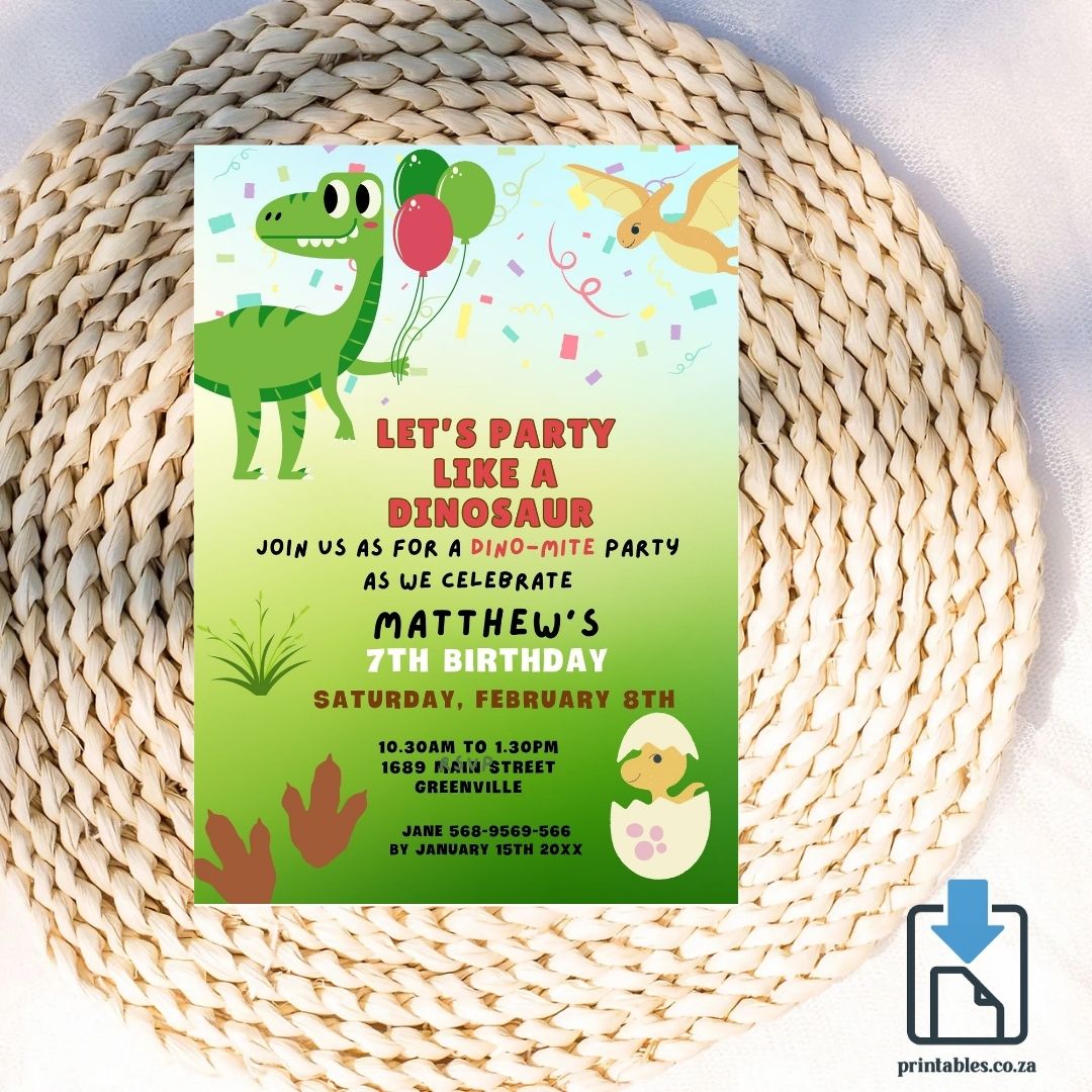 Cute Dinosaur Invitation – Green & Orange Party Theme