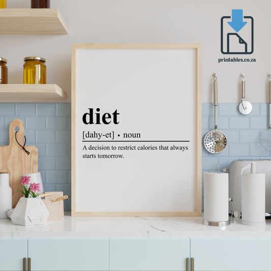 Diet Definition Wall Art, Quote Decor, Printable Wall Art Gift for Home, PRINTABLE Wall Art, Digital Download