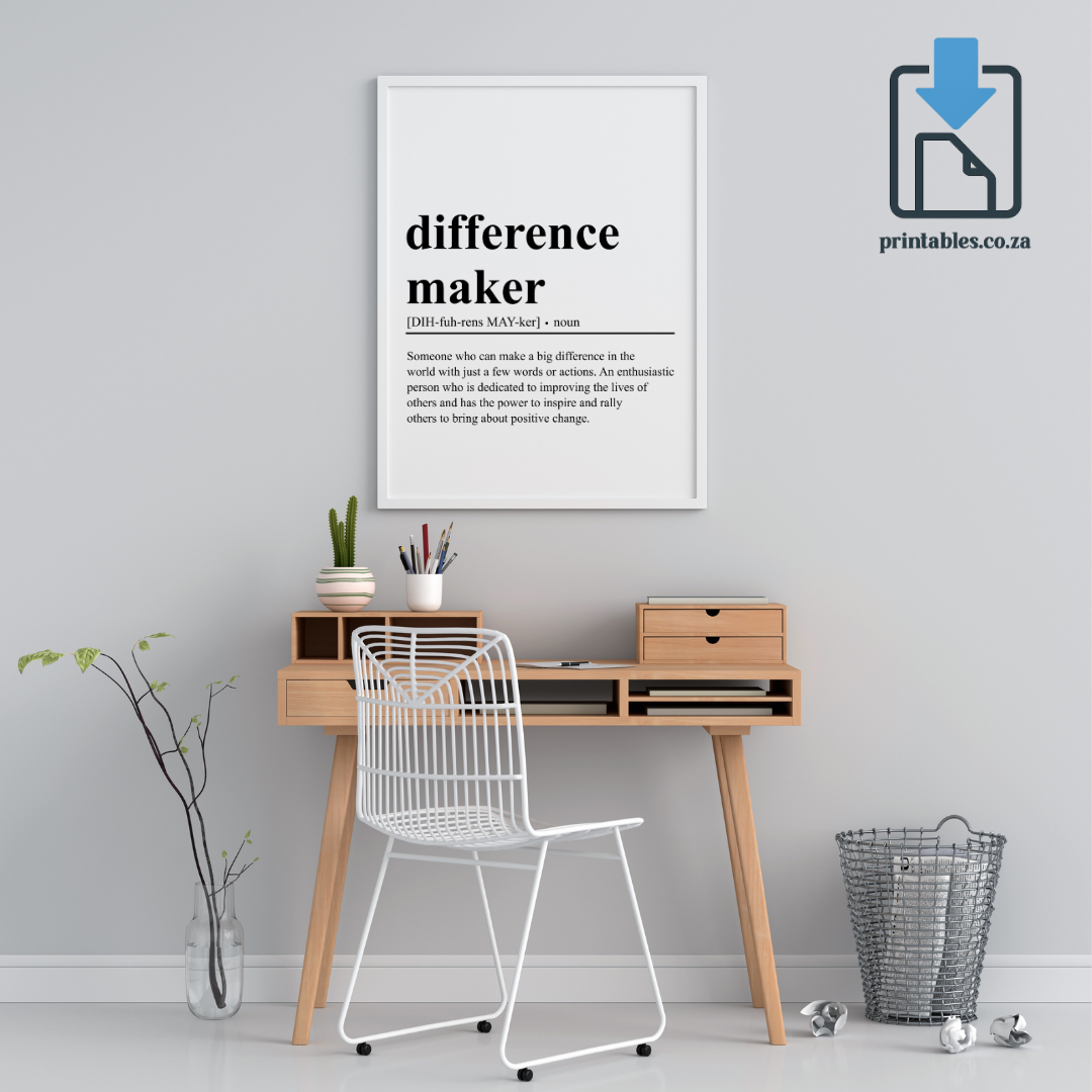 Difference Maker Definition Wall Art, Quote Decor, Printable Wall Art Gift for Home, PRINTABLE Wall Art, Digital Download