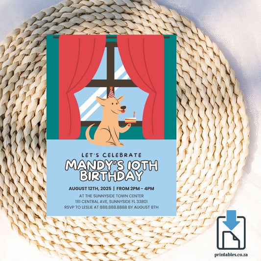 Dog Lover Birthday Invitation – Adorable Pup with Cake