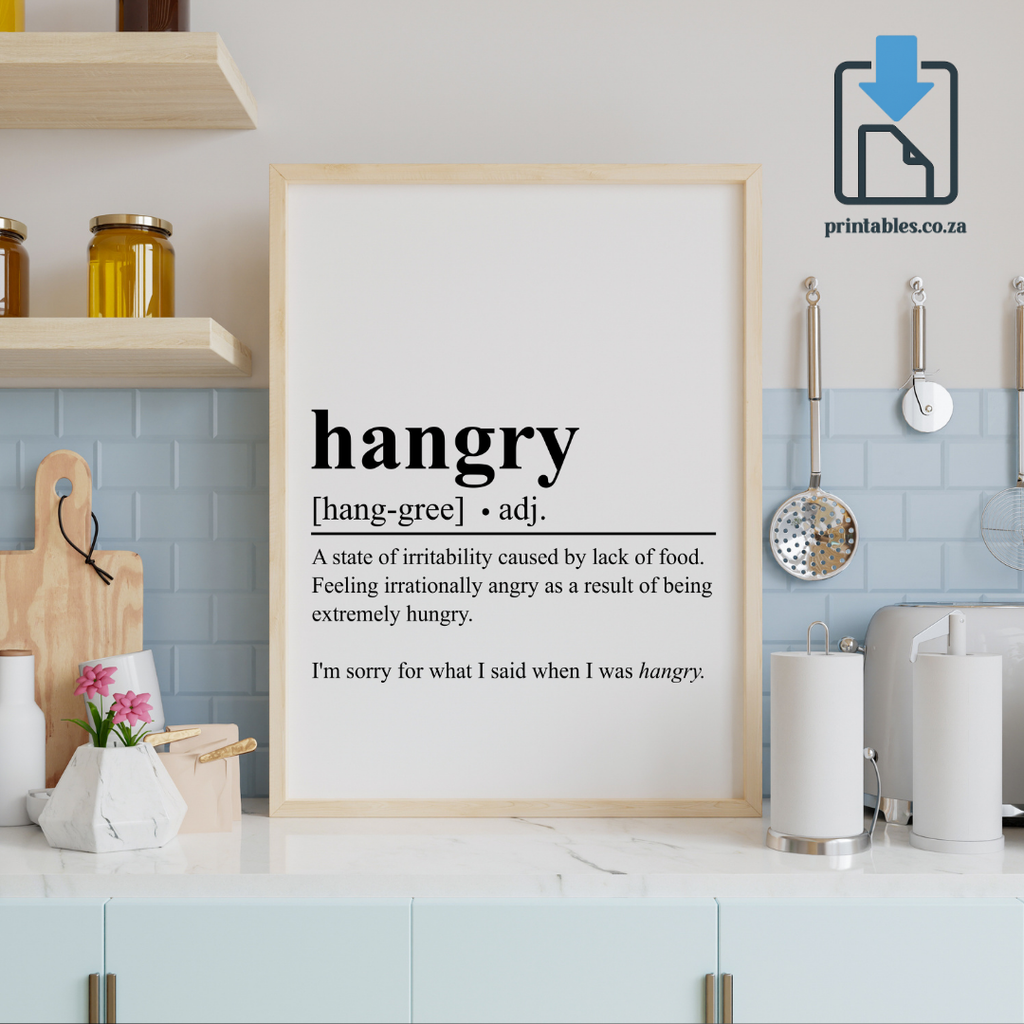 Hangry Definition Wall Art, Quote Decor, Printable Wall Art Gift for Home, PRINTABLE Wall Art, Digital Download