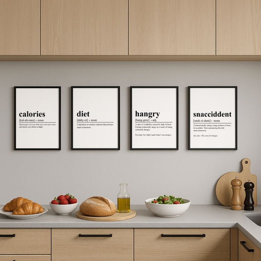 Hangry, Calories, Snaccident & Diet Kitchen Wall Art Set Definition Wall Art, Quote Decor, Printable Wall Art Gift for Home, PRINTABLE Wall Art, Digital Download