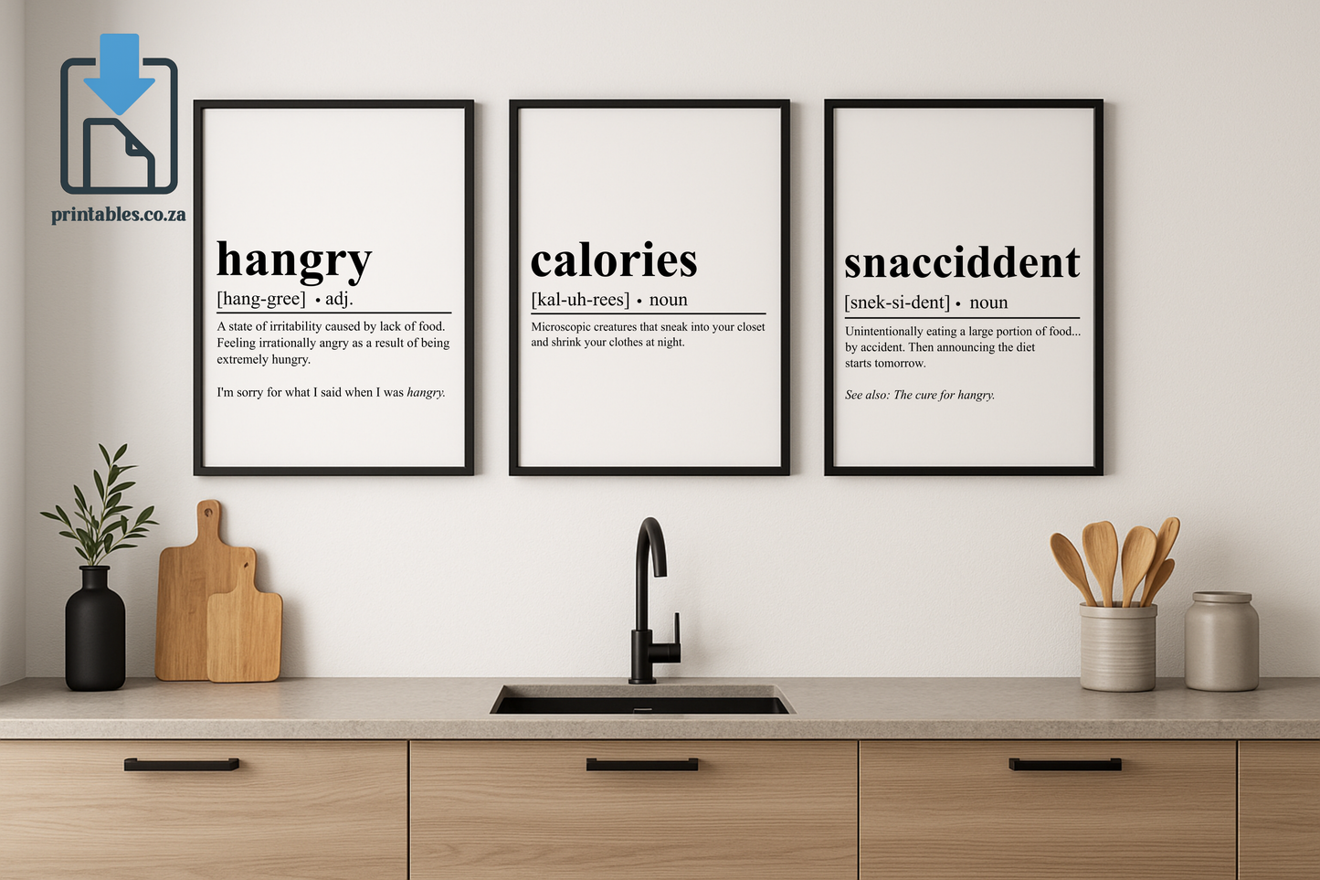 Set of 3 frames for kitchen Definition Wall Art, Quote Decor, Printable Wall Art Gift for Home, PRINTABLE Wall Art, Digital Download