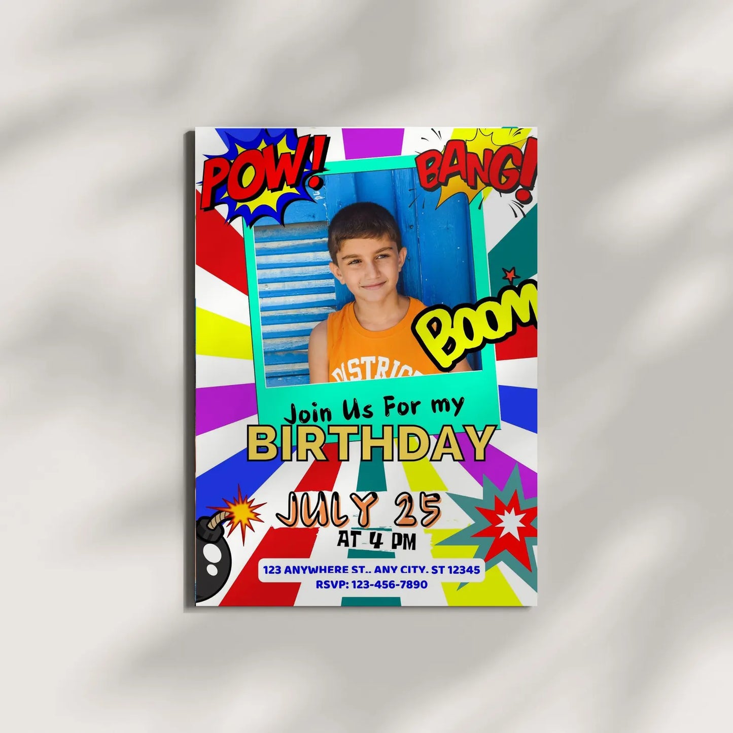 Boom Pow Bang Boys Party Invitation