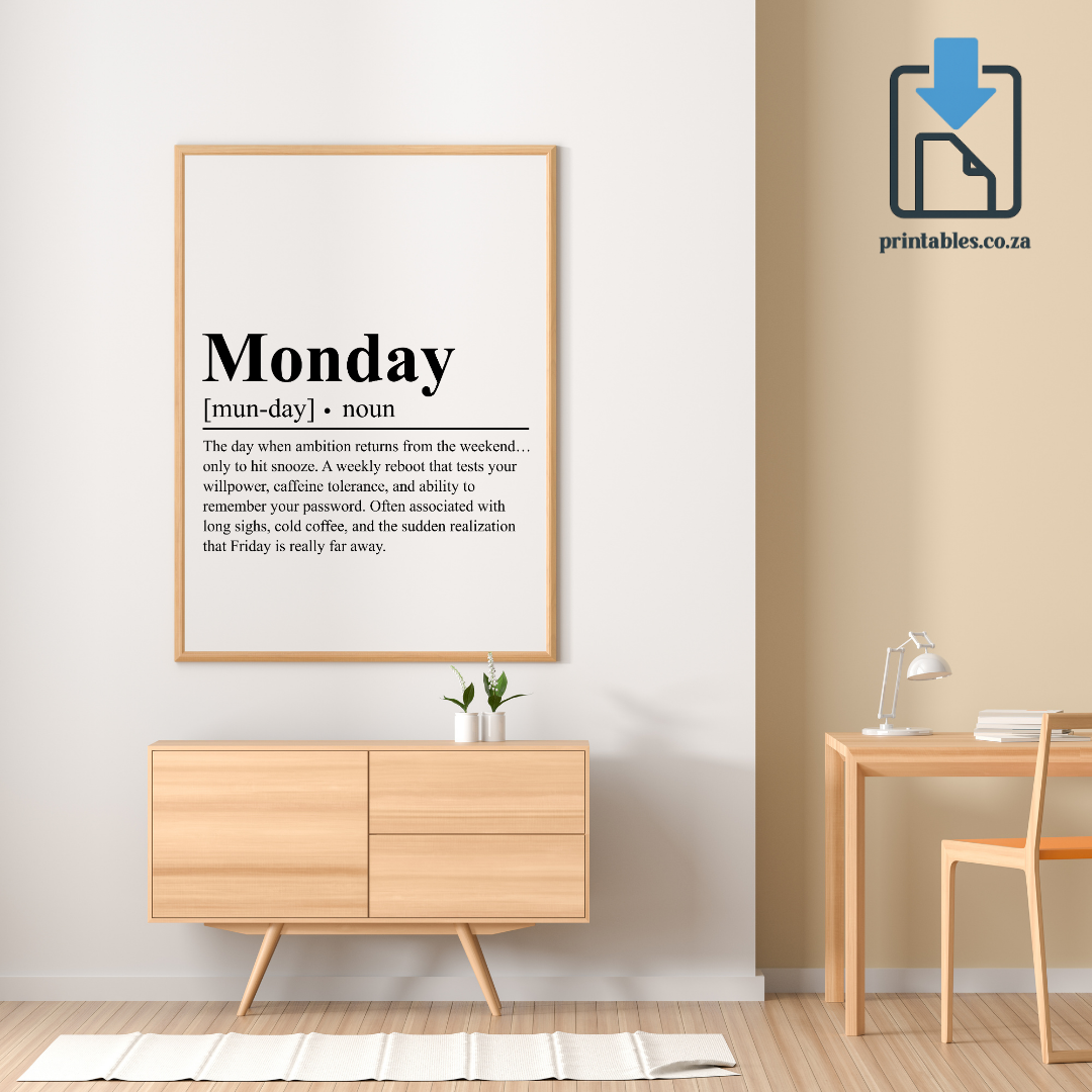 Monday Definition Wall Art, Quote Decor, Printable Wall Art Gift for Home, PRINTABLE Wall Art, Digital Download