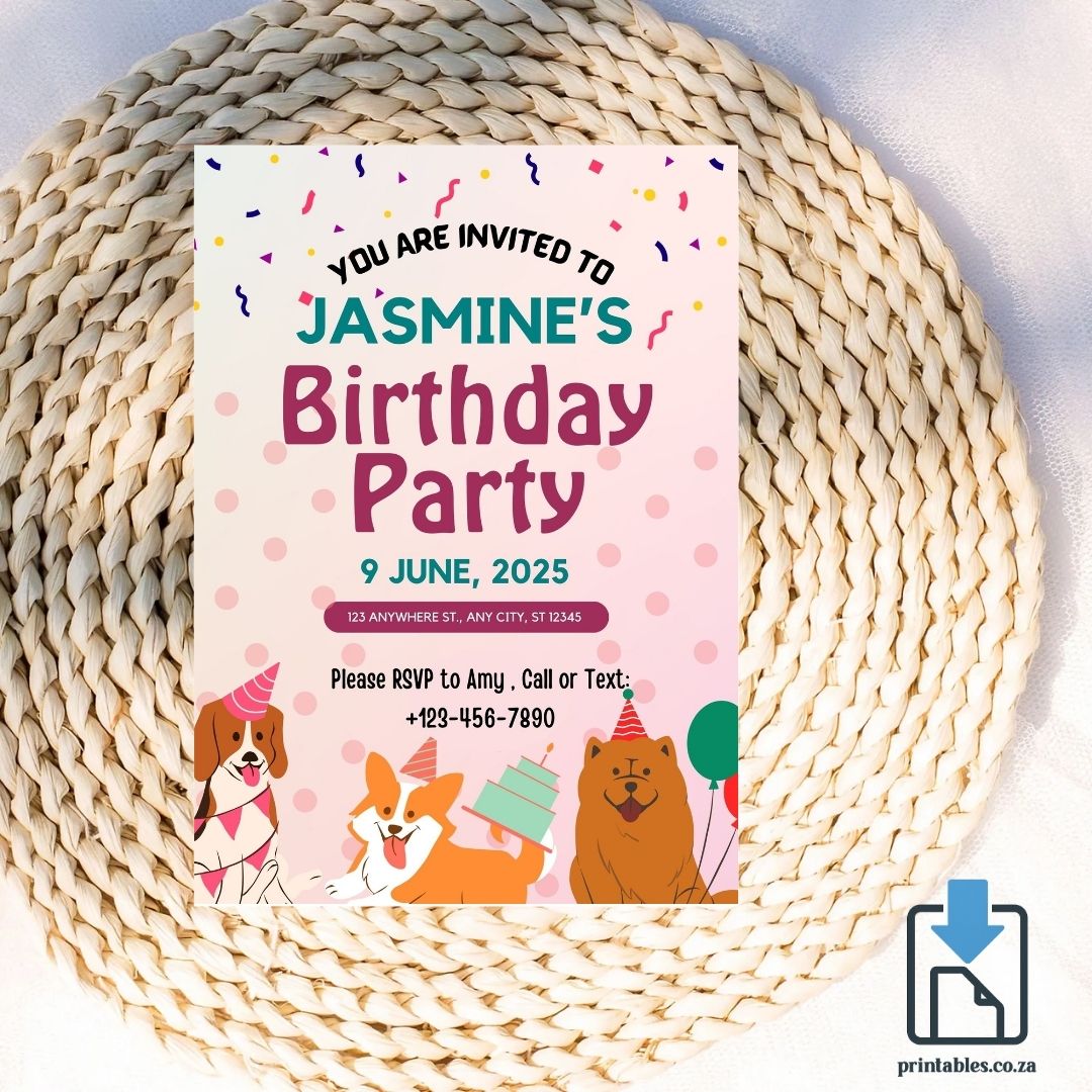 Paw-ty Time Invitation – Cute Puppies Birthday Printable