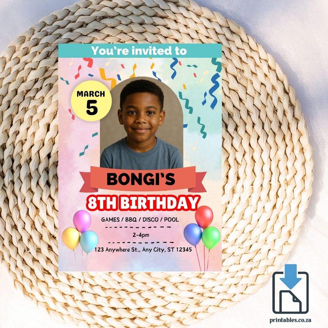 Photo Birthday Invitation – Balloons Party Design