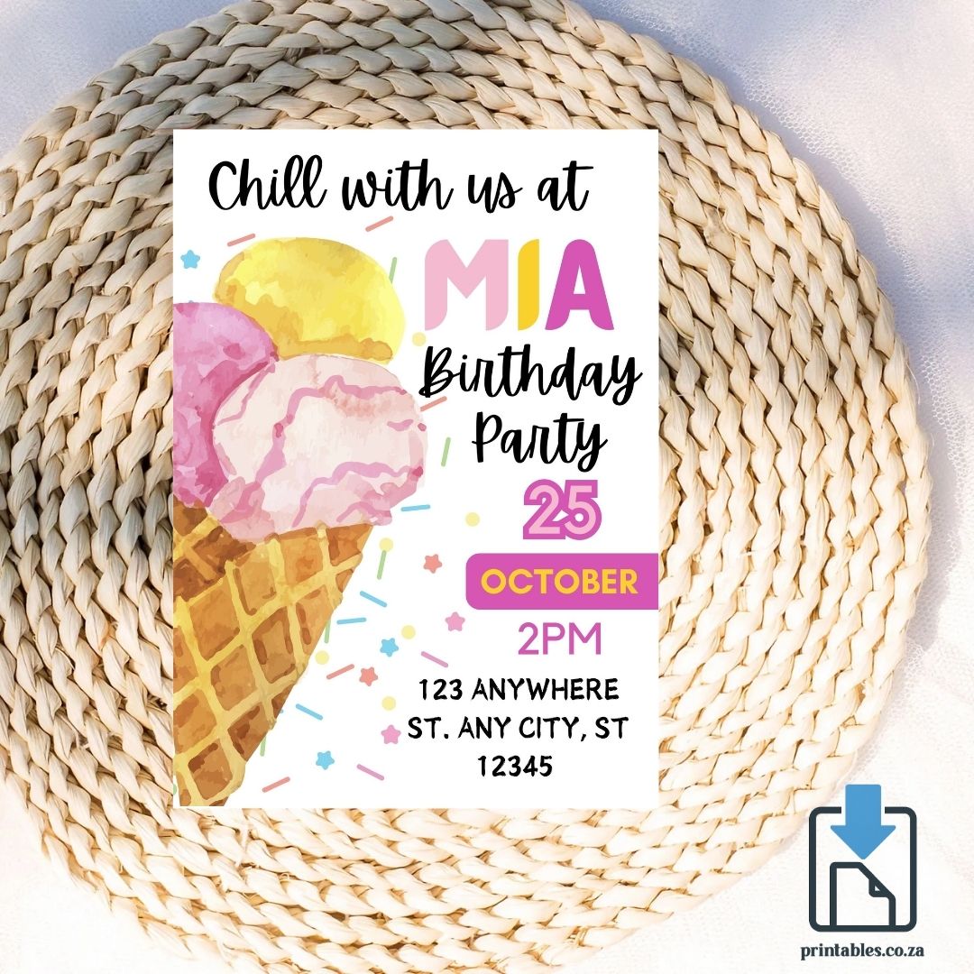 Pink Chill With Us Ice cream Design Party Invitation