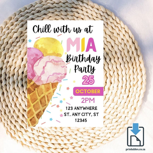 Pink Chill With Us Ice cream Design Party Invitation