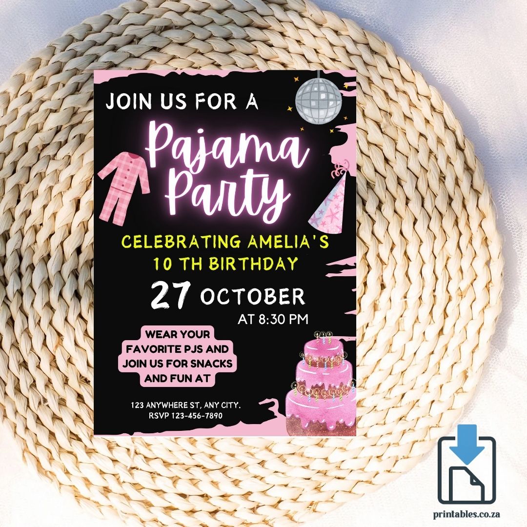 Pyjama Party Invitation – Sleepover Birthday Design