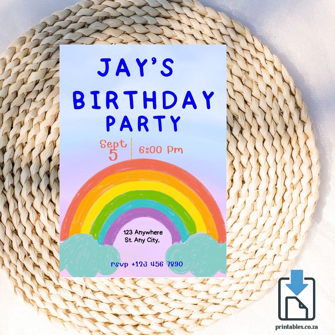 Rainbow Celebration Invitation – Fun Party Design for Kids