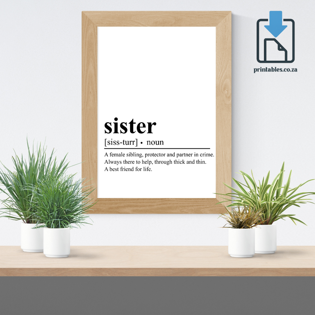 Sister Definition Wall Art, Quote Decor, Printable Wall Art Gift for Home, PRINTABLE Wall Art, Digital Download