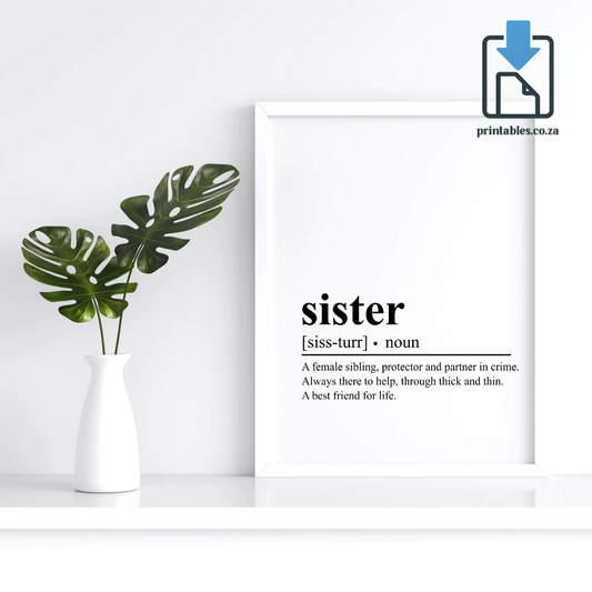 Sister Definition Wall Art, Quote Decor, Printable Wall Art Gift for Home, PRINTABLE Wall Art, Digital Download