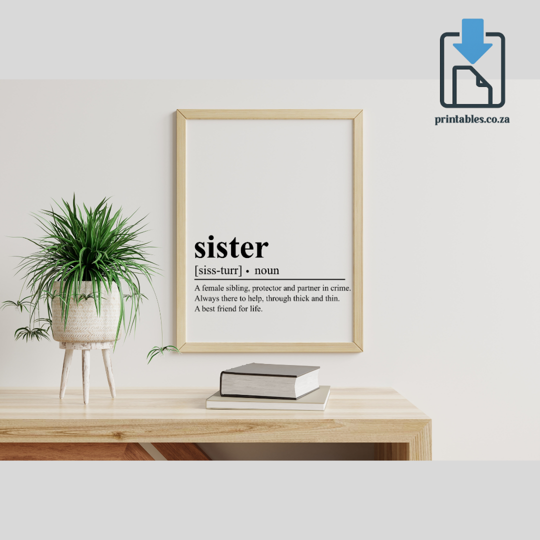 Sister Definition Wall Art, Quote Decor, Printable Wall Art Gift for Home, PRINTABLE Wall Art, Digital Download