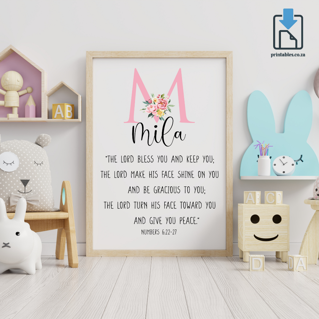 The Lord Bless You – Personalized Kids Room Printable (Girls Edition)