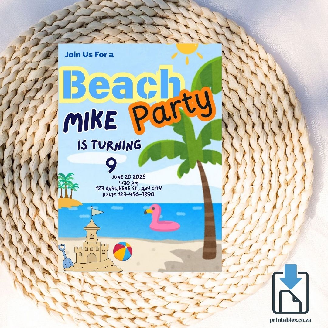 Tropical Beach Invitation – Palm Trees & Sand Party Theme