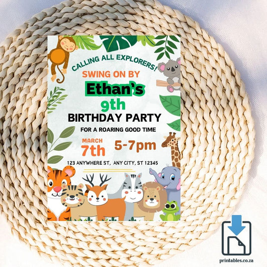 Wild Safari Invitation – Personalized Jungle Animals Design